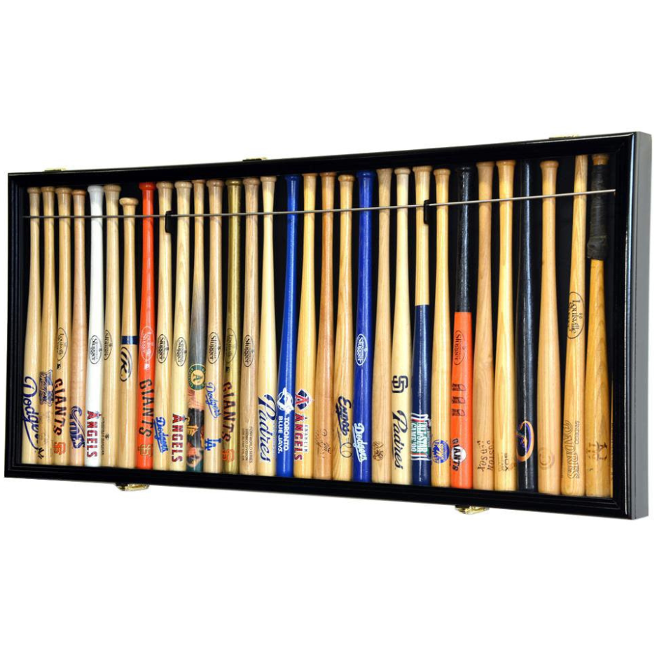 Large Mini 18" Bat Baseball Display Case Cabinet UV Protection Black Wood