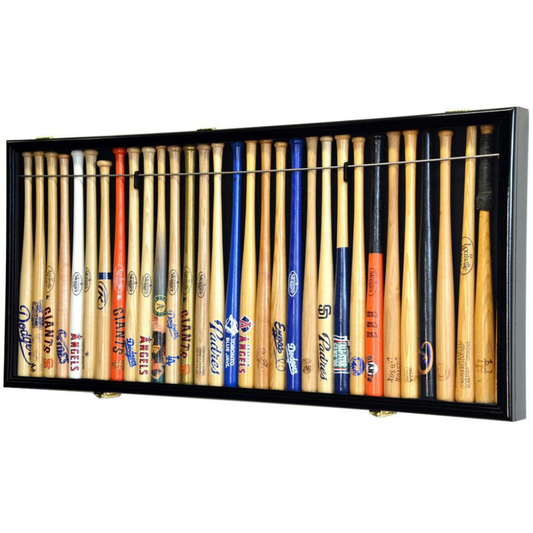 Large Mini 18" Bat Baseball Display Case Cabinet UV Protection Black Wood