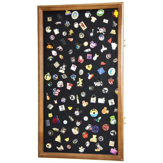 Large Pin, Ribbons, Medals, Buttons, Shells Disney Pins Display Case Cabinet
UV Protection Walnut Wood
