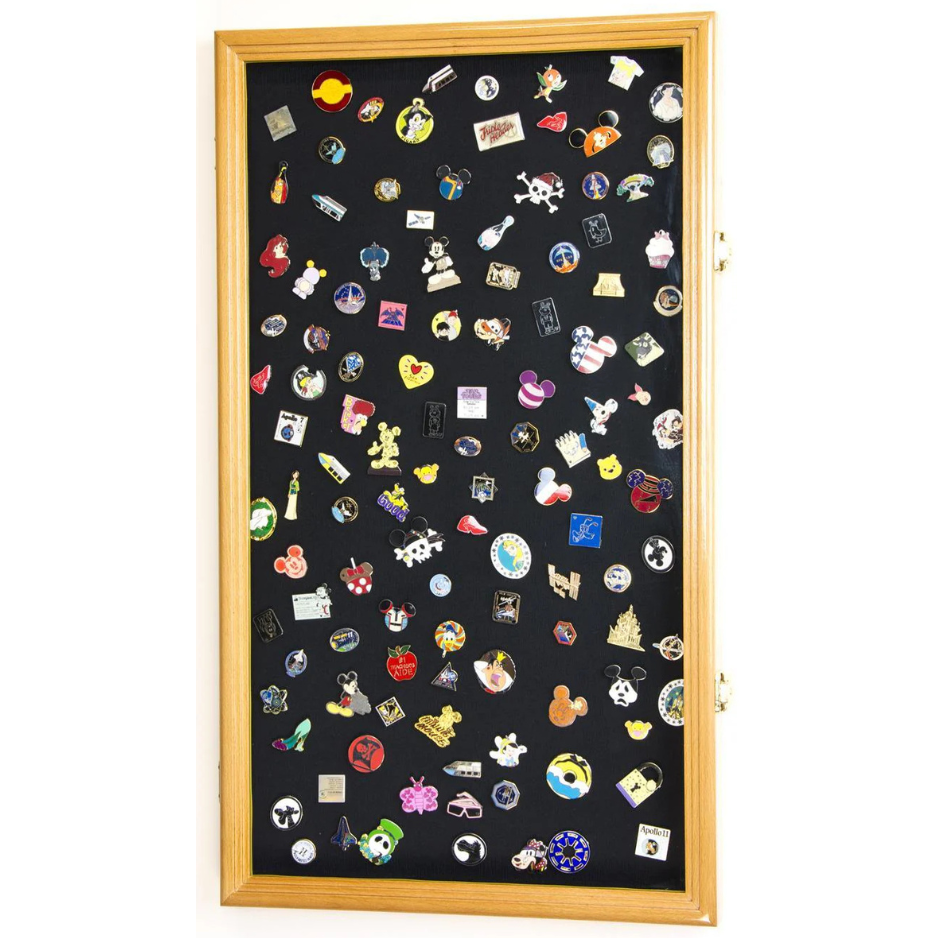 Large Pin, Ribbons, Medals, Buttons, Shells Disney Pins Display Case Cabinet
UV Protection Oak Wood