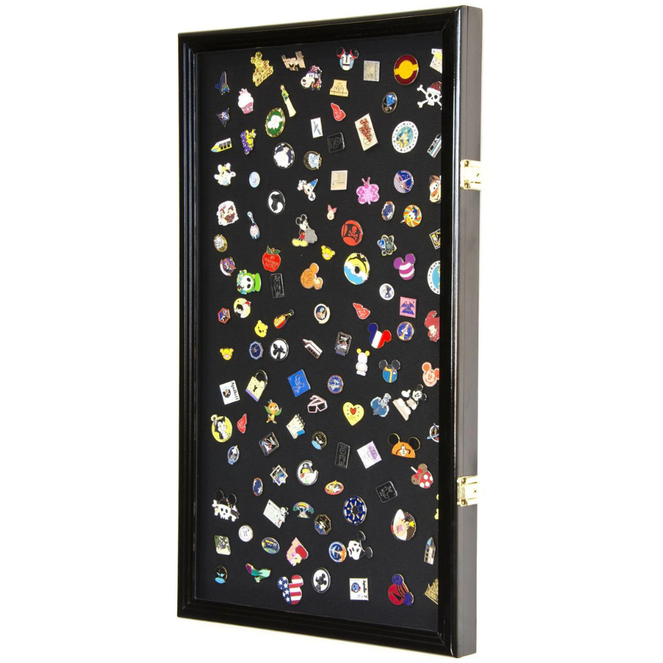 Large Pin, Ribbons, Medals, Buttons, Shells Disney Pins Display Case Cabinet
UV Protection Black Wood