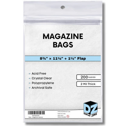 Magazine Bags - 200 Pack Acid-Free Polypropylene Plastic Sleeves - Crystal Clear Protection for Your Magazines and Comic Books - Archival Storage Covers for Collectors