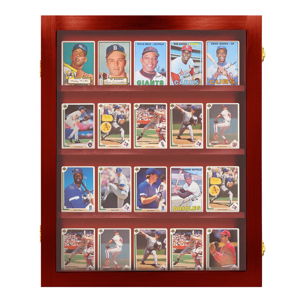20 Ungraded - Trading Sports Baseball Card Display Case Cabinet Cherry Wood Made in USA