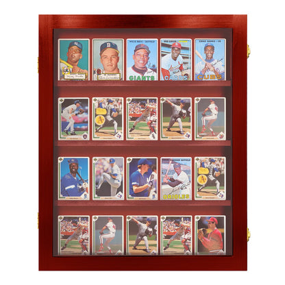 20 Ungraded - Trading Sports Baseball Card Display Case Cabinet Cherry Wood Made in USA