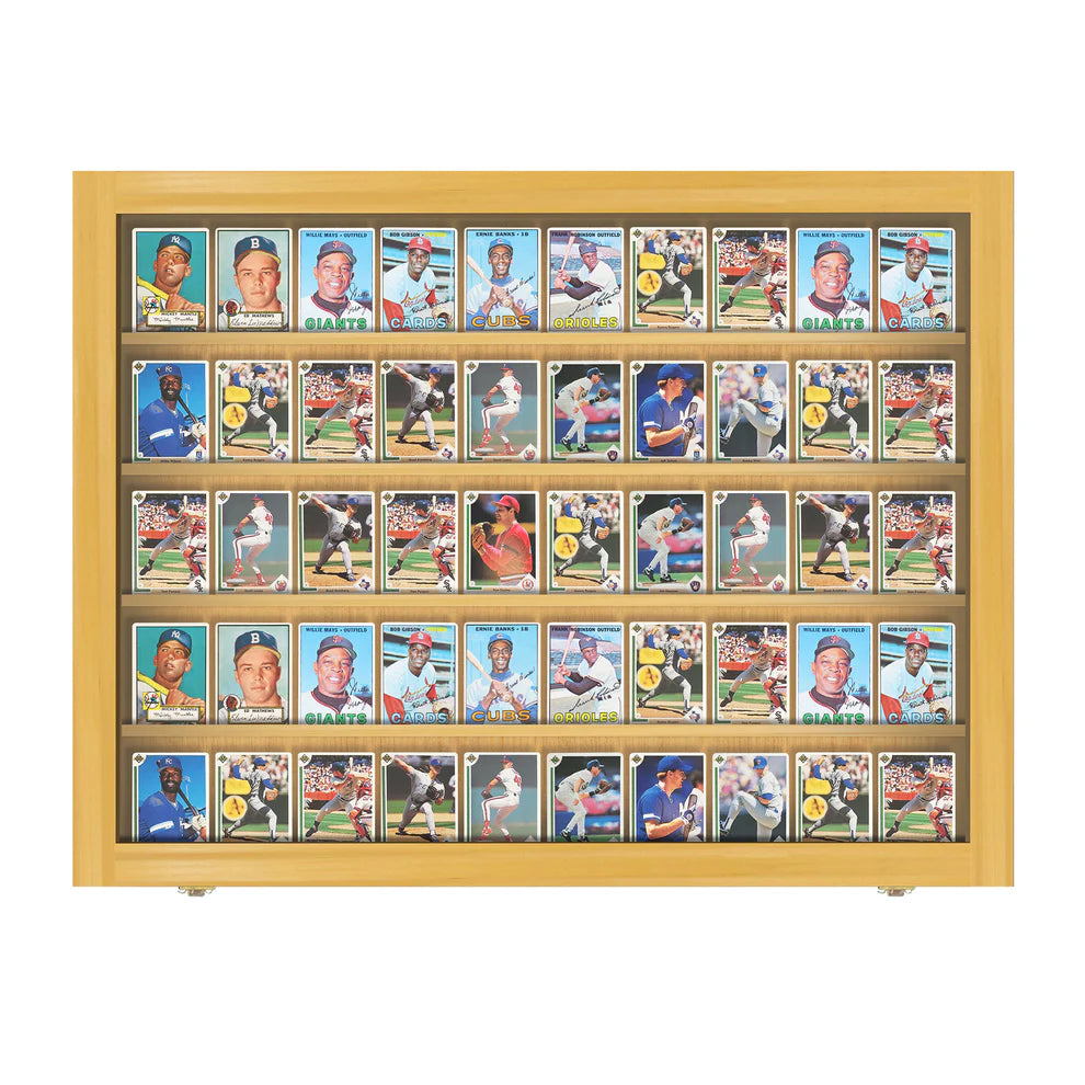50 Ungraded - Sports Trading Card Display Case Baseball Cabinet Oak Wood