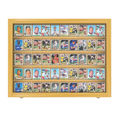 50 Ungraded - Sports Trading Card Display Case Baseball Cabinet Oak Wood