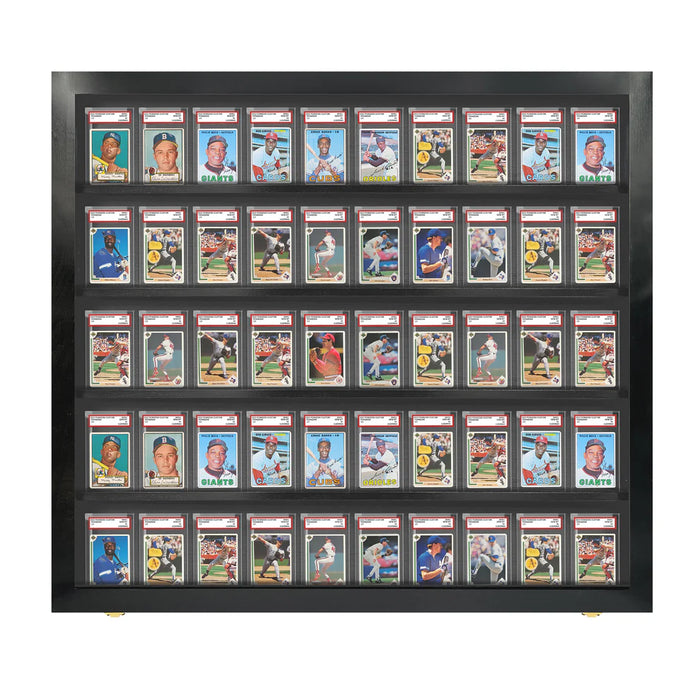 50 Graded PSA - Sports Trading Card Slab Display Case Cabinet Black Wood