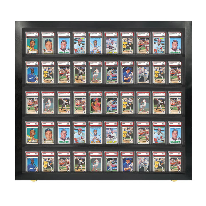 50 Graded PSA - Sports Trading Card Slab Display Case Cabinet Black Wood