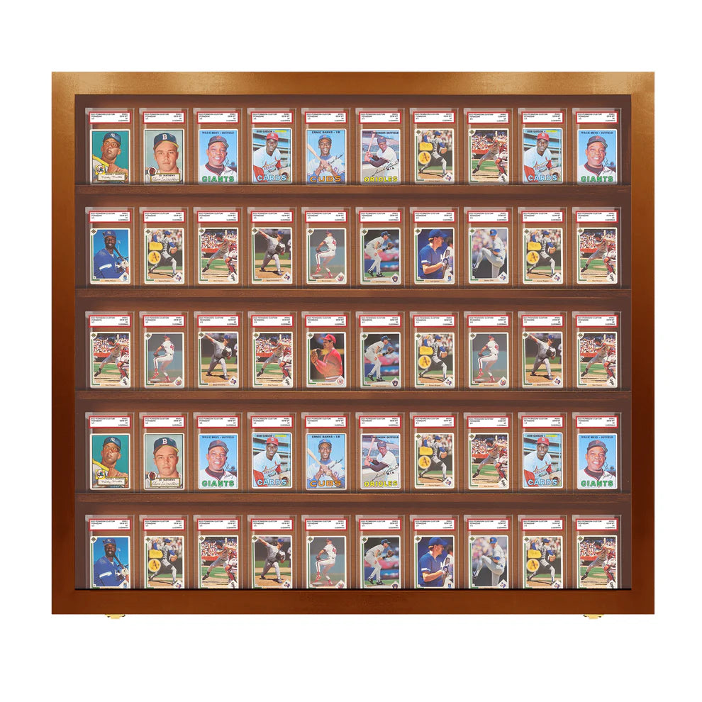 50 Graded PSA - Sports Trading Card Slab Display Case Cabinet Walnut Wood