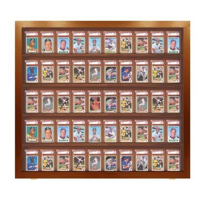 50 Graded PSA - Sports Trading Card Slab Display Case Cabinet Walnut Wood