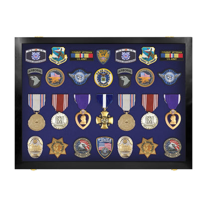 Medals, Pins, Awards, Ribbons, Insignia, & Patches Display Case - Medium UV Protection Black Wood