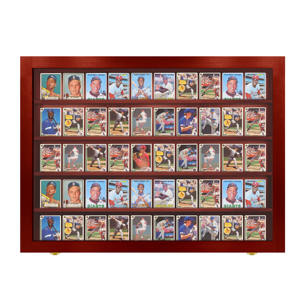 50 Ungraded - Sports Trading Card Display Case Baseball Cabinet Cherry Wood