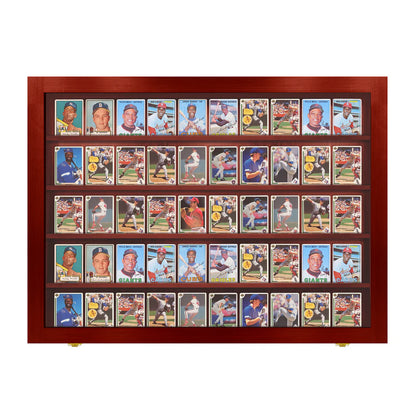 50 Ungraded - Sports Trading Card Display Case Baseball Cabinet Cherry Wood