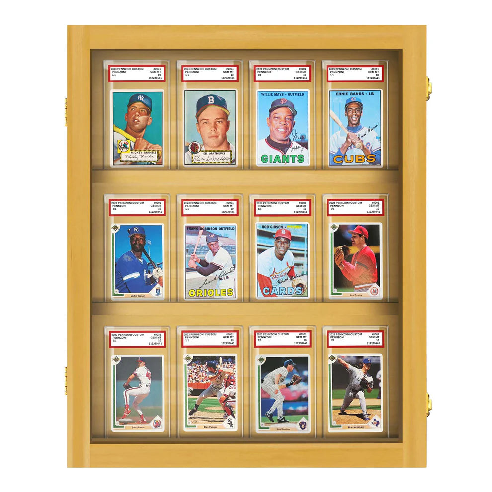 Sports Trading Card Wall Display PSA Slab Graded Case Display Cabinet Made in USA Oak Wood