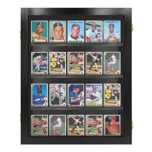 Collection of baseball trading cards displayed in a black frame