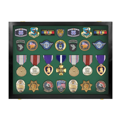 Medals, Pins, Awards, Ribbons, Insignia, & Patches Display Case - Medium UV Protection Black Wood