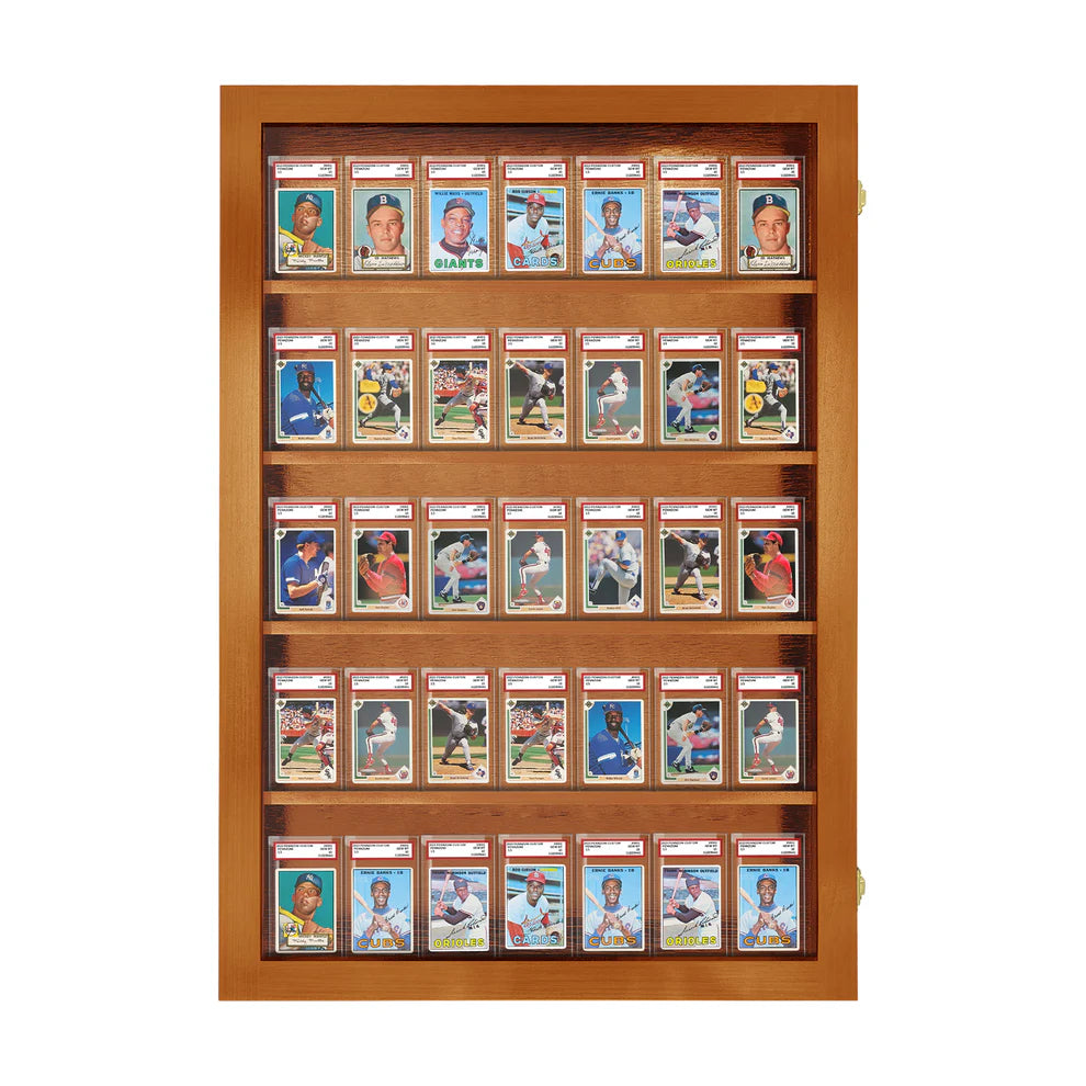 Sports Trading Card Wall Display PSA Slab Graded Case Display Cabinet Made in USA Walnut Wood