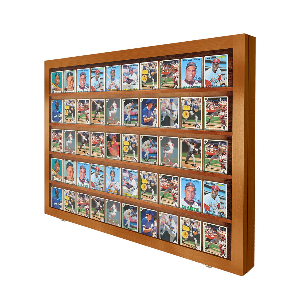50 Ungraded - Sports Trading Card Display Case Baseball Cabinet Walnut Wood