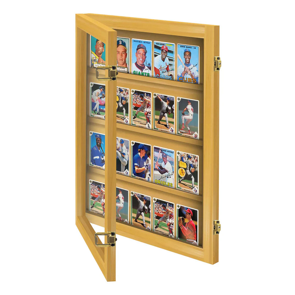 20 Ungraded - Trading Sports Baseball Card Display Case Cabinet Oak Wood Made in USA
