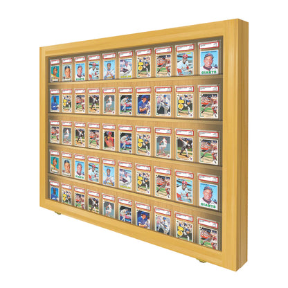 50 Graded PSA - Sports Trading Card Slab Display Case Cabinet Oak Wood