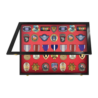 Medals, Pins, Awards, Ribbons, Insignia, & Patches Display Case - Medium UV Protection Black Wood