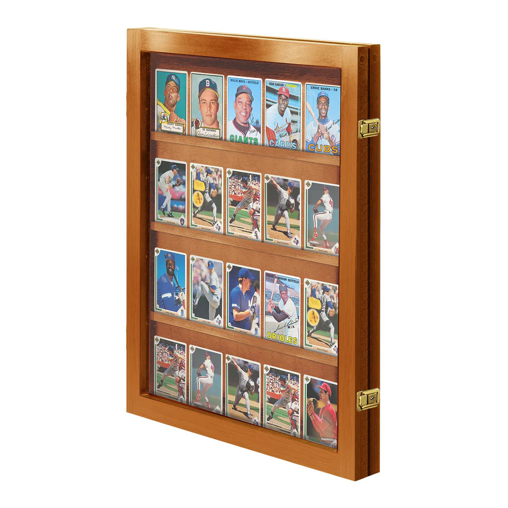 20 Ungraded - Trading Sports Baseball Card Display Case Cabinet Walnut Wood Made in USA
