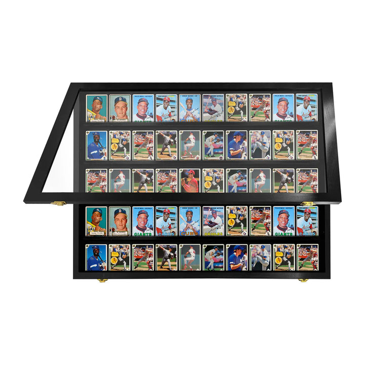 50 Ungraded - Sports Trading Card Display Case Baseball Cabinet Black Wood