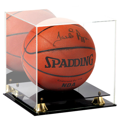 Clear Acrylic Basketball Case Display Gold Risers Mirror UV Protection NBA NCAA 