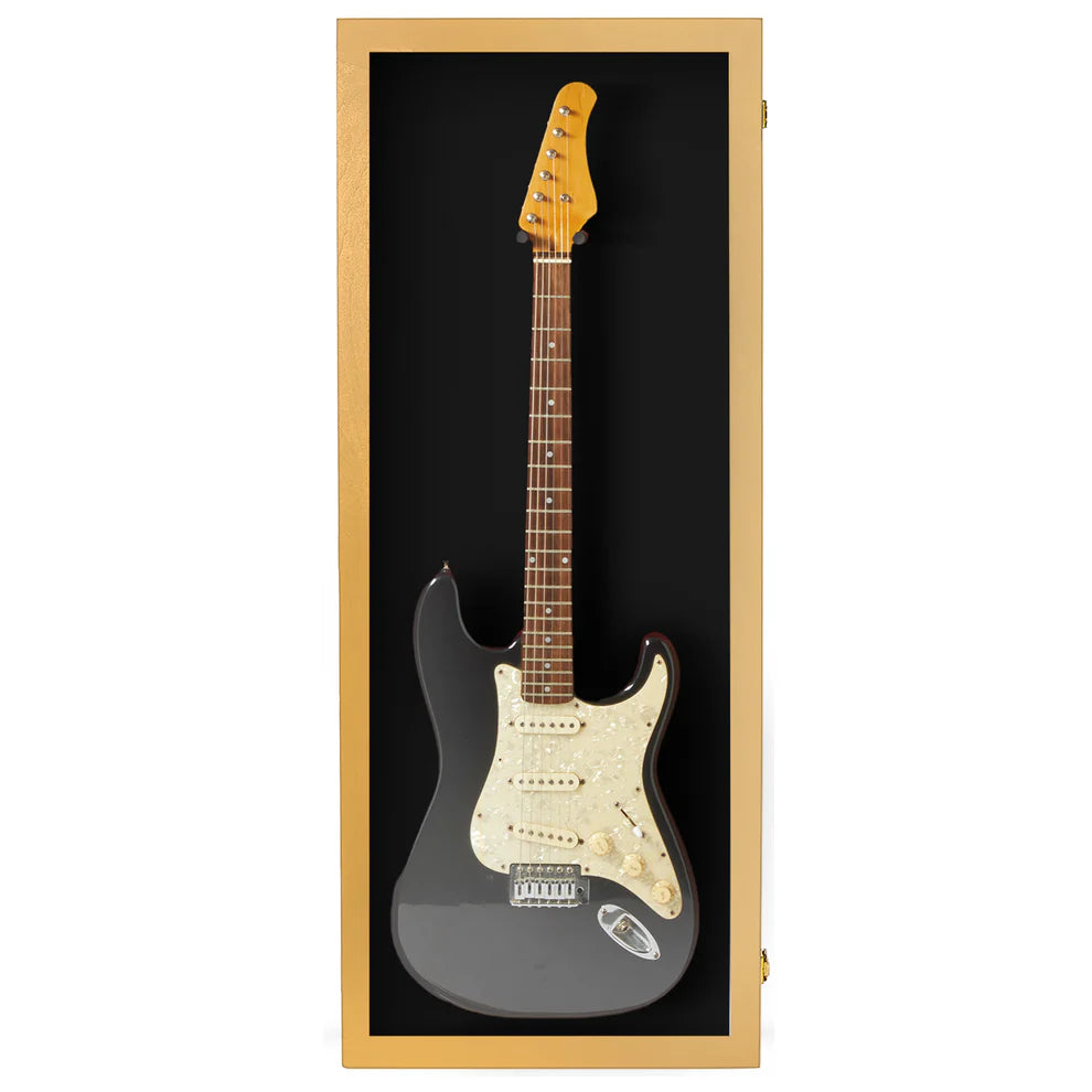 Electric Guitar Display Case UV Protection Golden Oak Wood