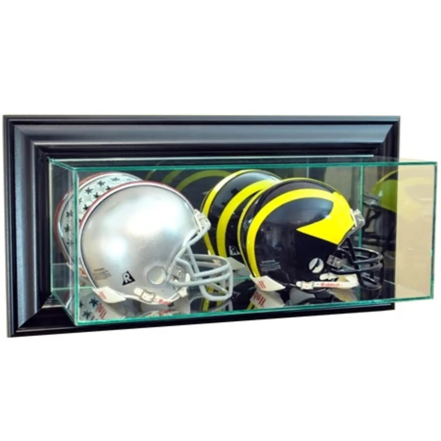 Real Glass Wall Mounted Double Mini Helmet Display Case Black