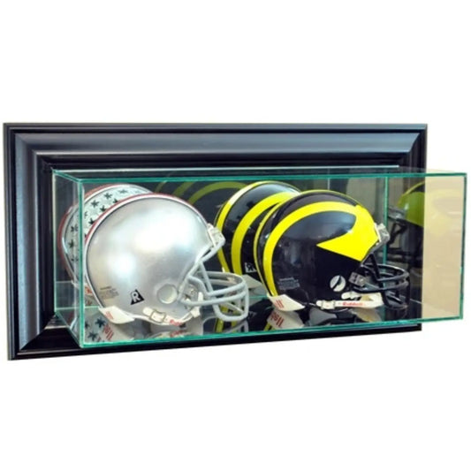 Real Glass Wall Mounted Double Mini Helmet Display Case Black