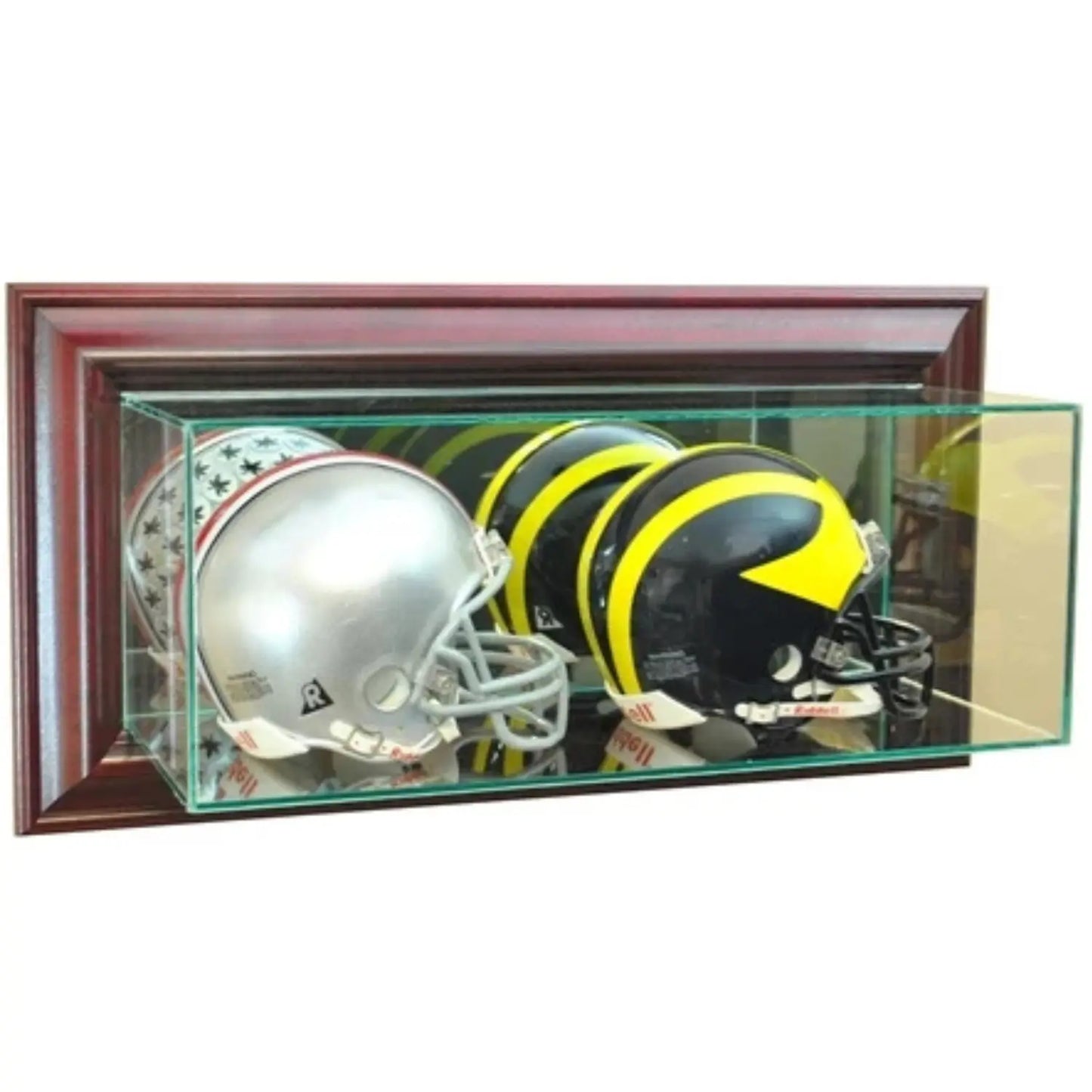 Real Glass Wall Mounted Double Mini Helmet Display Case Cherry