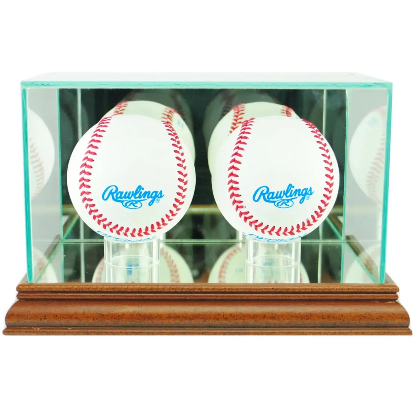 Real Glass Double Baseball Display Case Walnut
