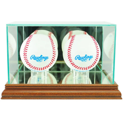 Real Glass Double Baseball Display Case Walnut