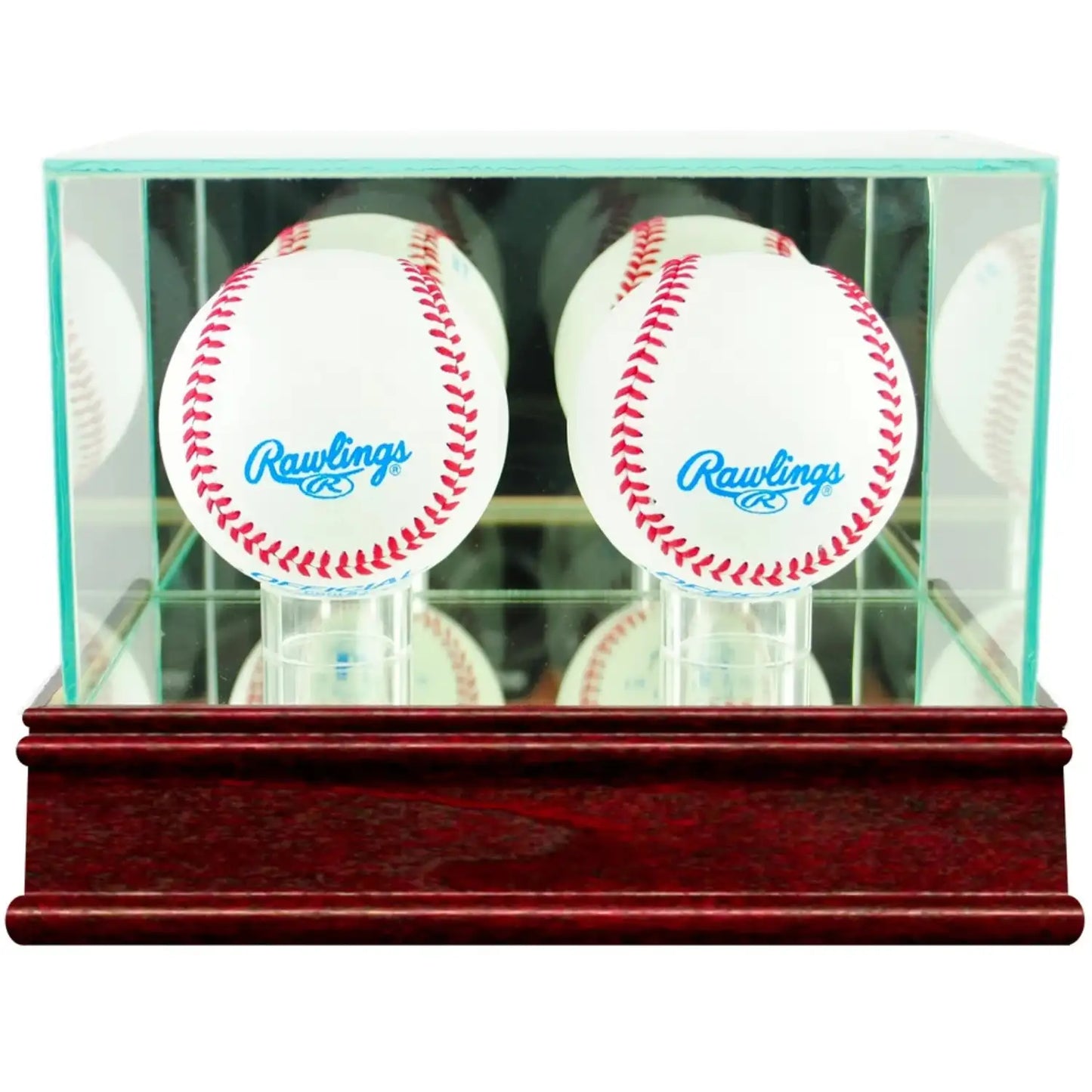 Real Glass Double Baseball Display Case Cherry