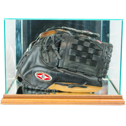 Real Glass Rectangle Baseball Glove Display Case Walnut
