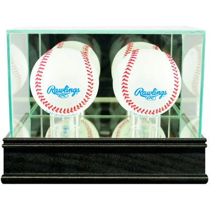 Real Glass Double Baseball Display Case Black