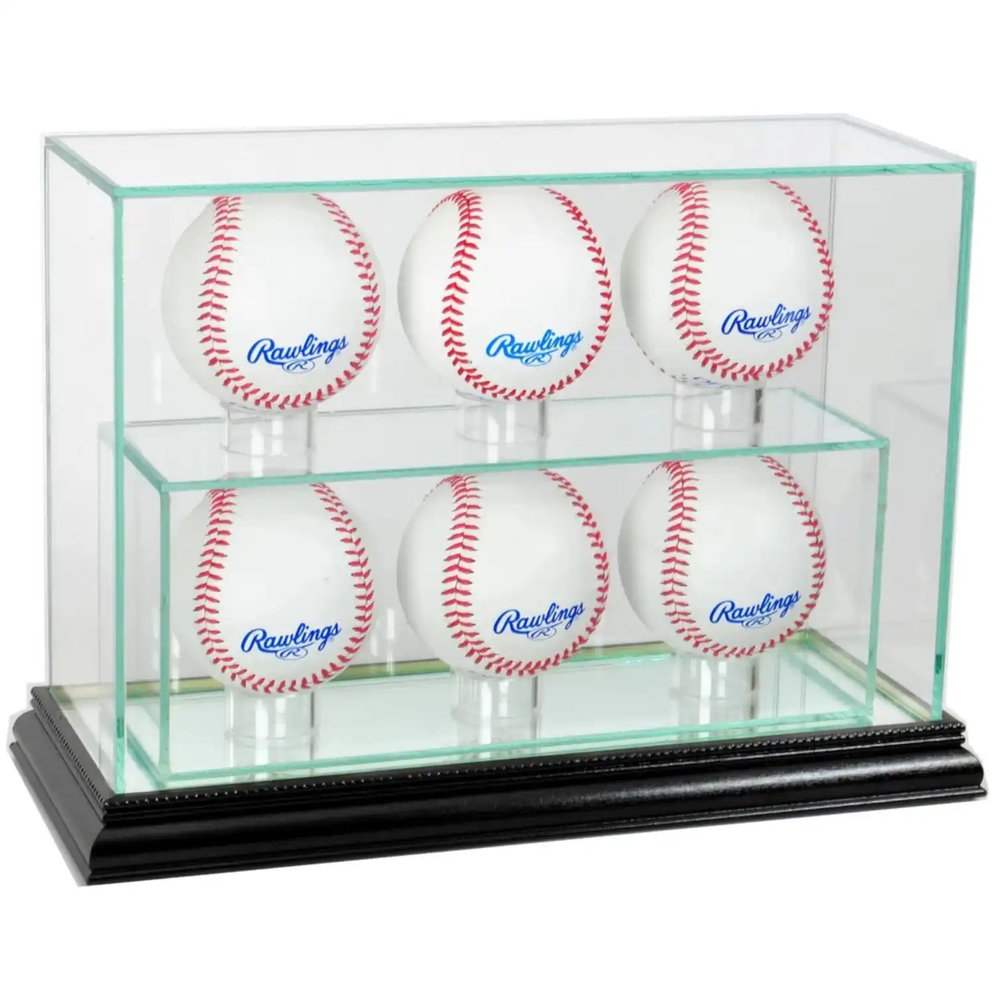 Real Glass 6 Upright Baseball Display Case Black
