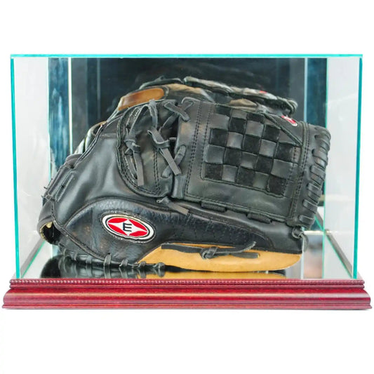 Real Glass Rectangle Baseball Glove Display Case Cherry