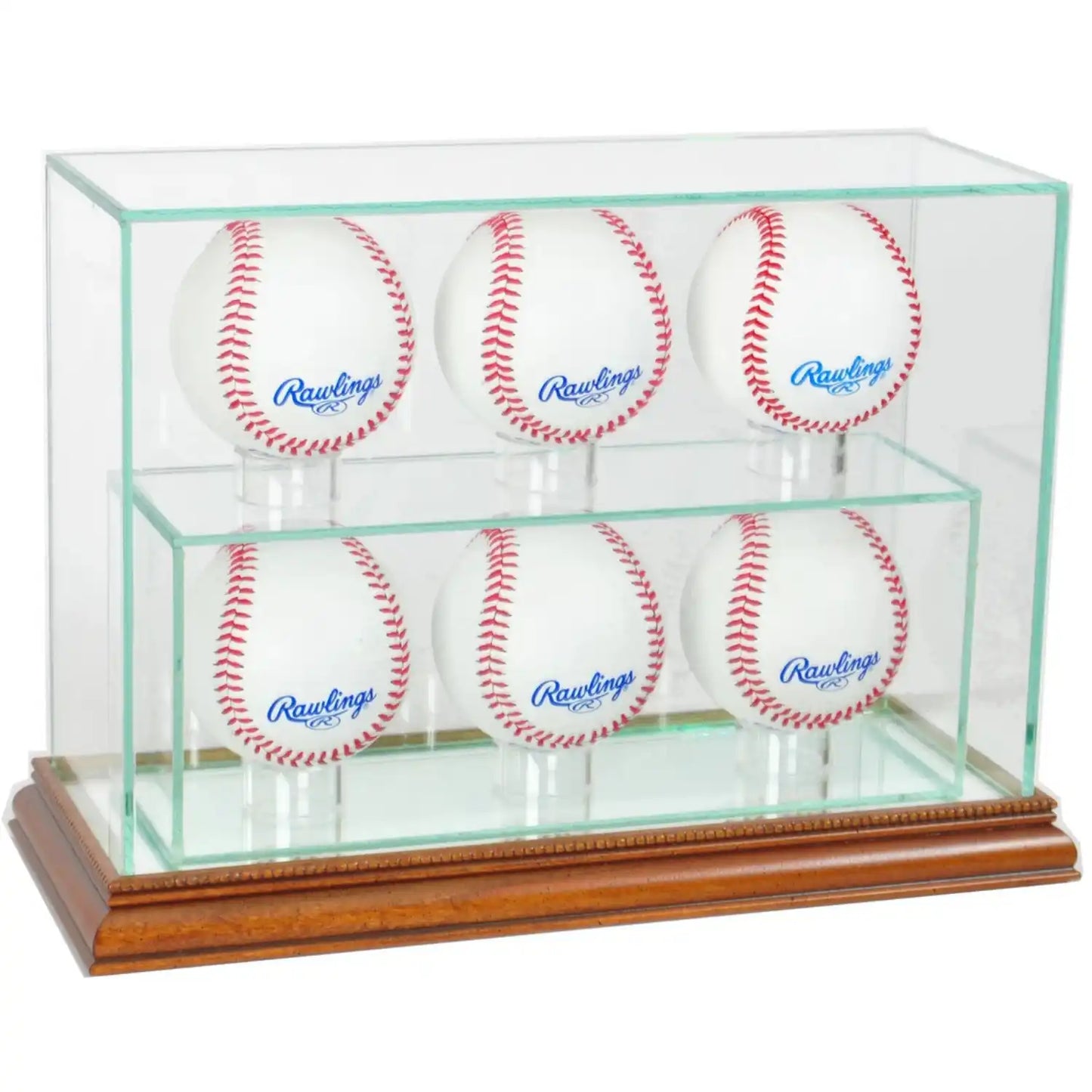 Real Glass 6 Upright Baseball Display Case Walnut