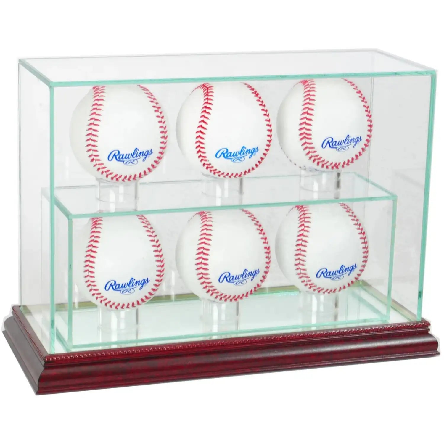 Real Glass 6 Upright Baseball Display Case Cherry