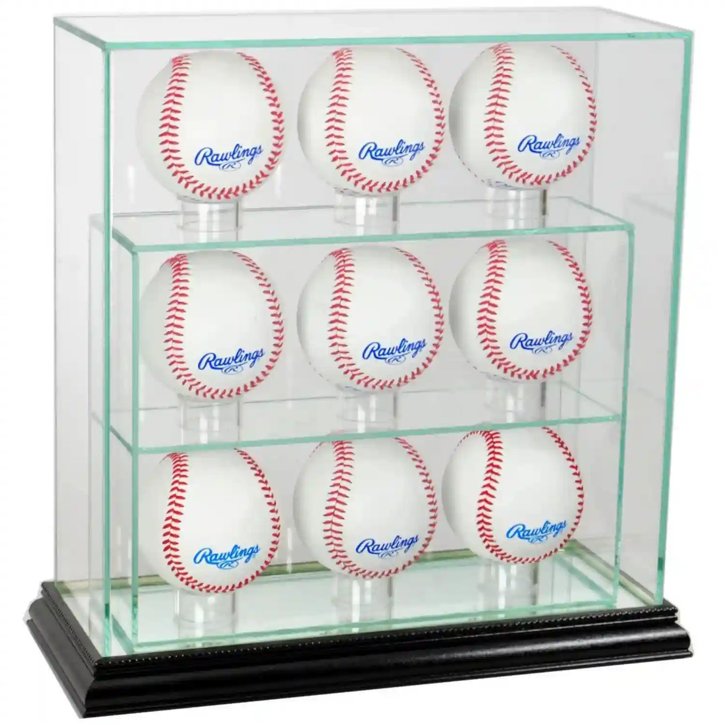 Real Glass 9 Upright Baseball Display Case Black