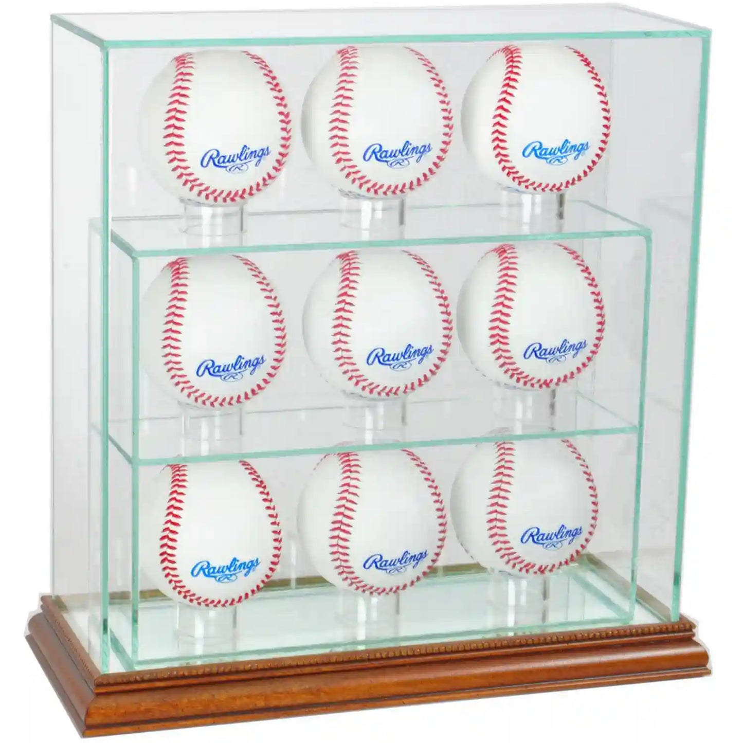 Real Glass 9 Upright Baseball Display Case Walnut