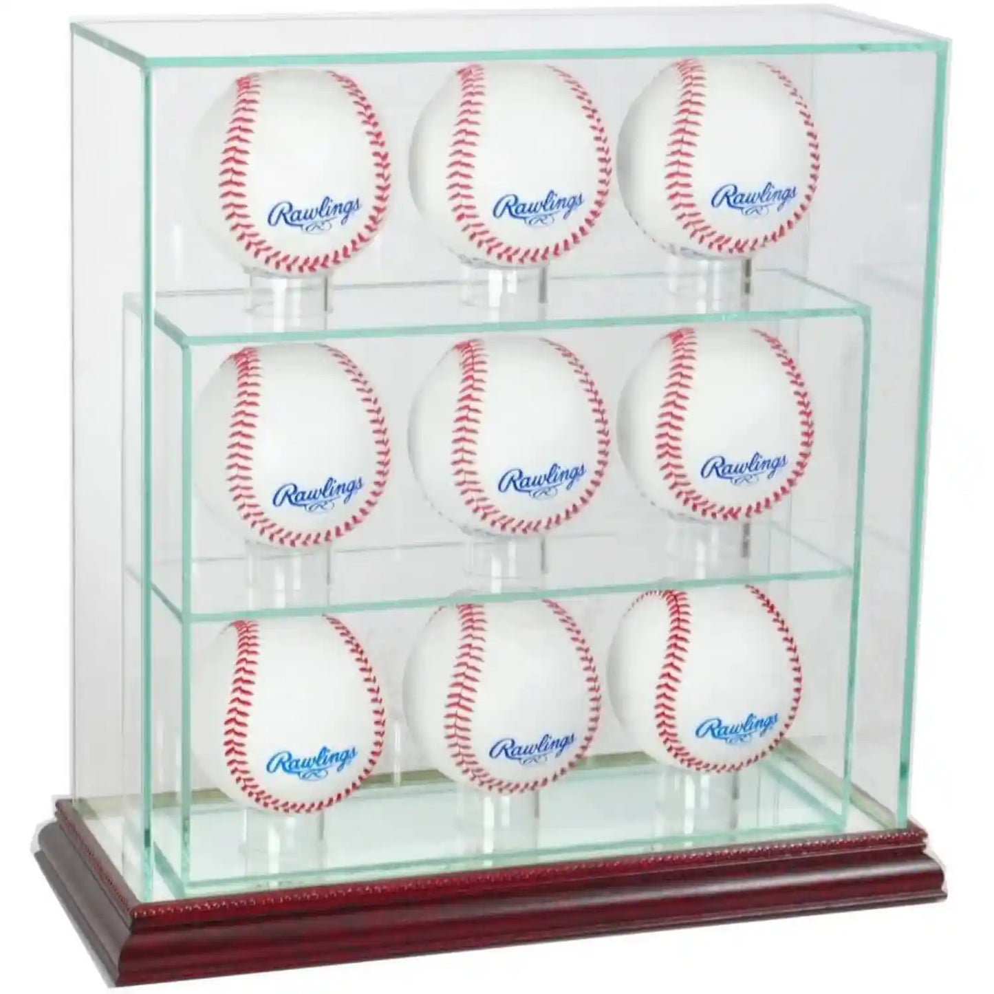 Real Glass 9 Upright Baseball Display Case Cherry