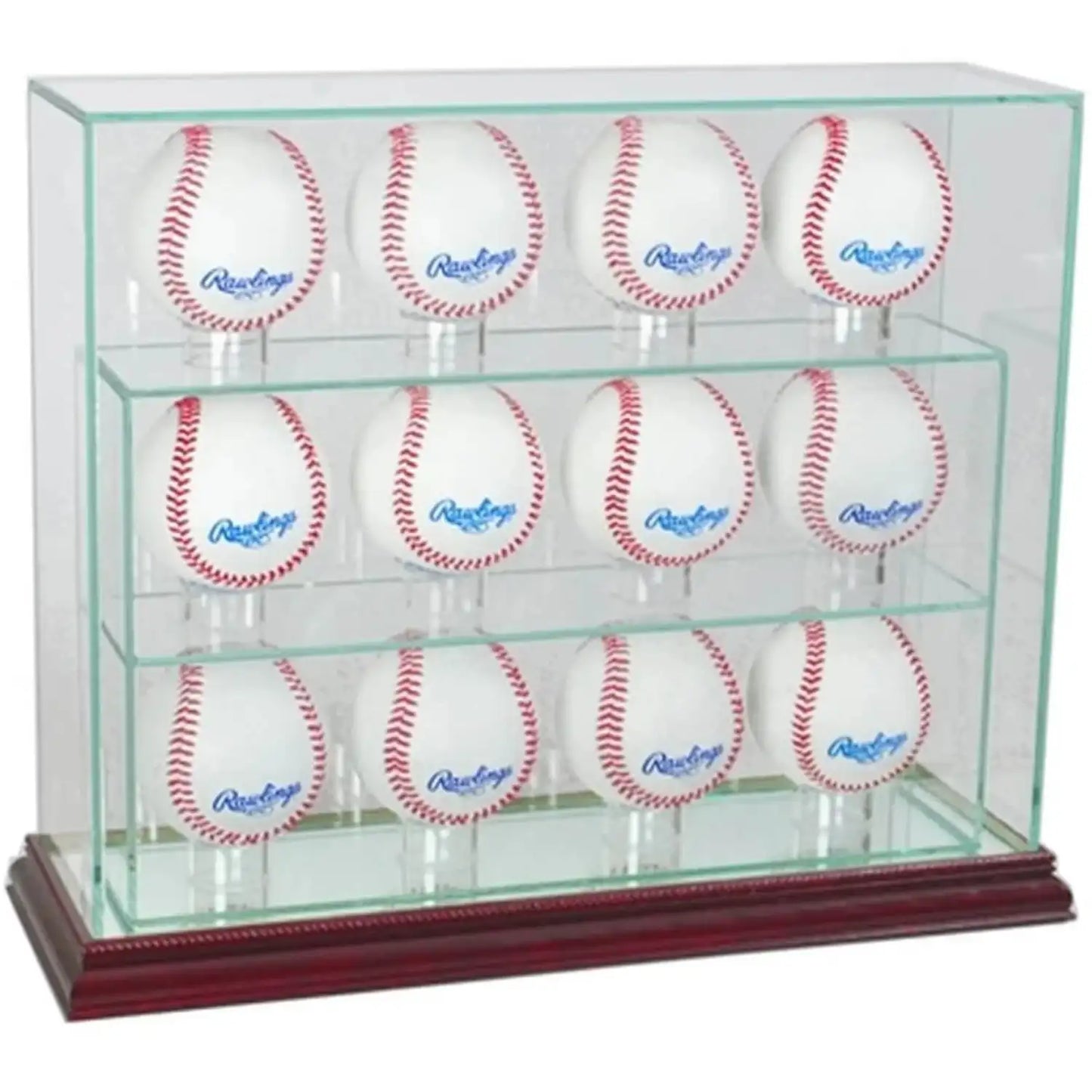 Real Glass 12 Upright Baseball Display Case Cherry
