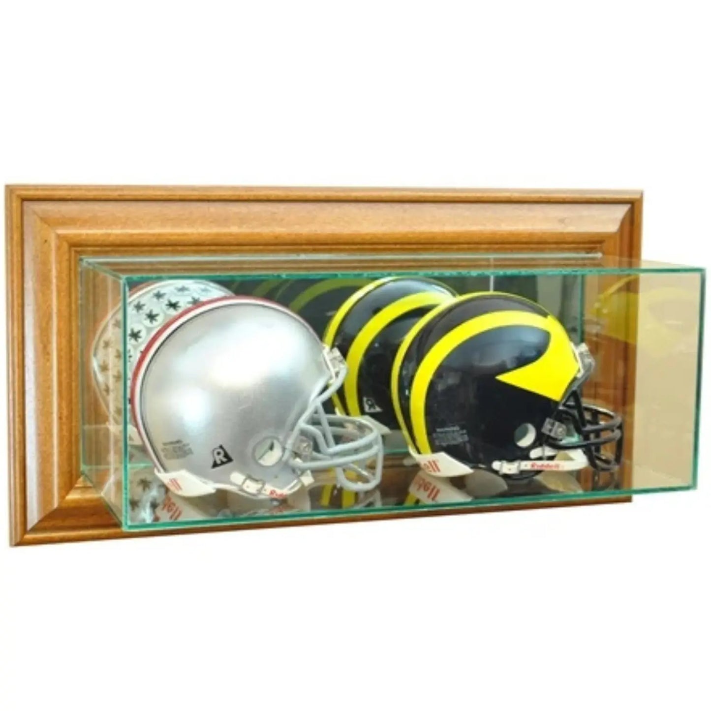 Real Glass Wall Mounted Double Mini Helmet Display Case Walnut
