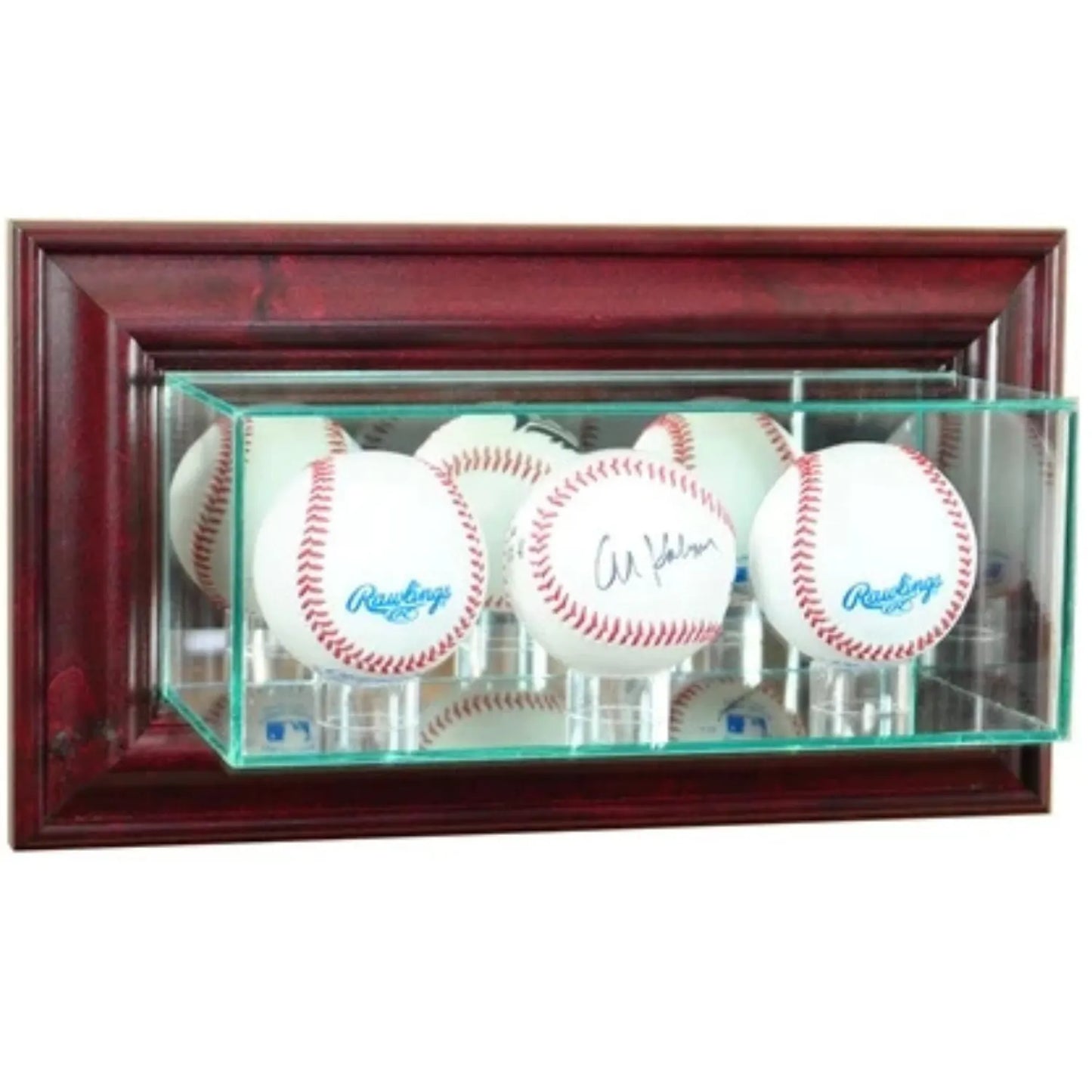 Real Glass Wall Mounted Triple Baseball Display Case Cherry