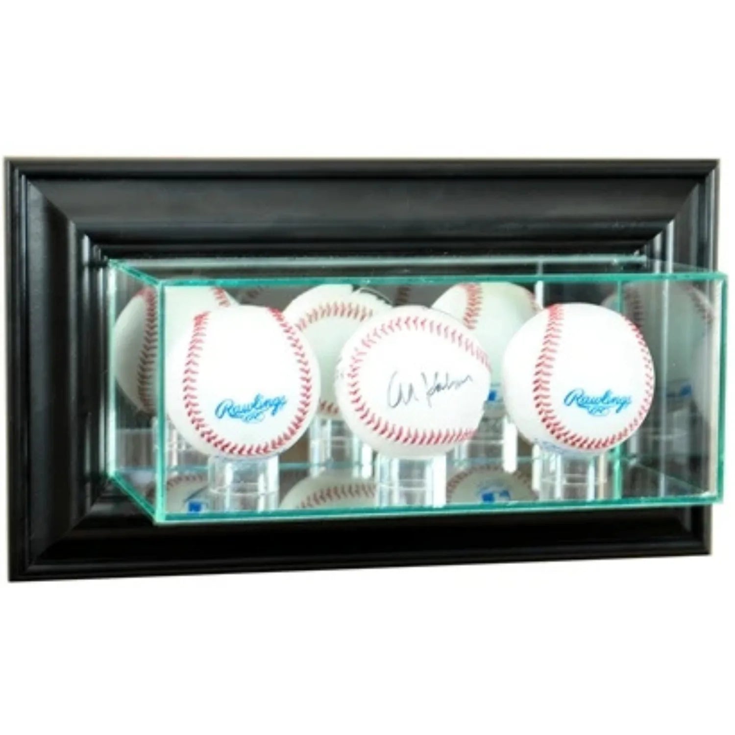 Real Glass Wall Mounted Triple Baseball Display Case Black
