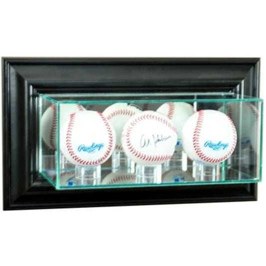 Real Glass Wall Mounted Triple Baseball Display Case Black