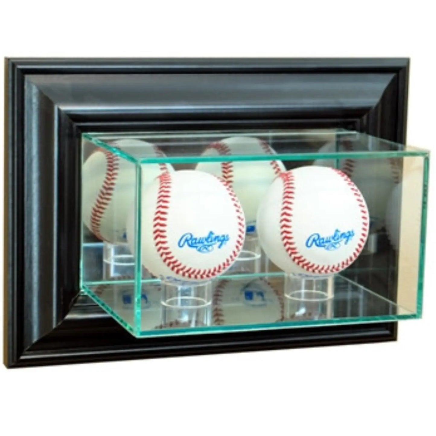 Real Glass Wall Mounted Double Baseball Display Case Black
